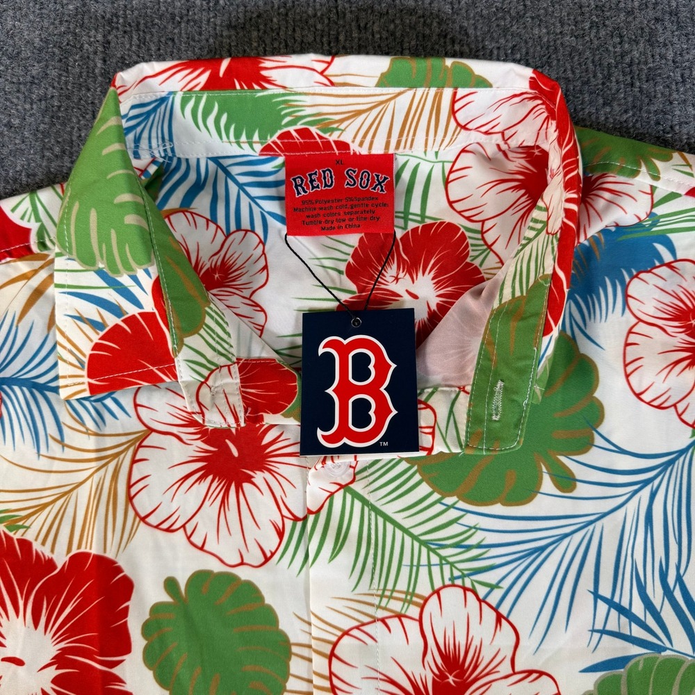 Boston Red Sox MLB Hawaiian Shirt Mens XL Tropical Floral Button Up NEW 3306